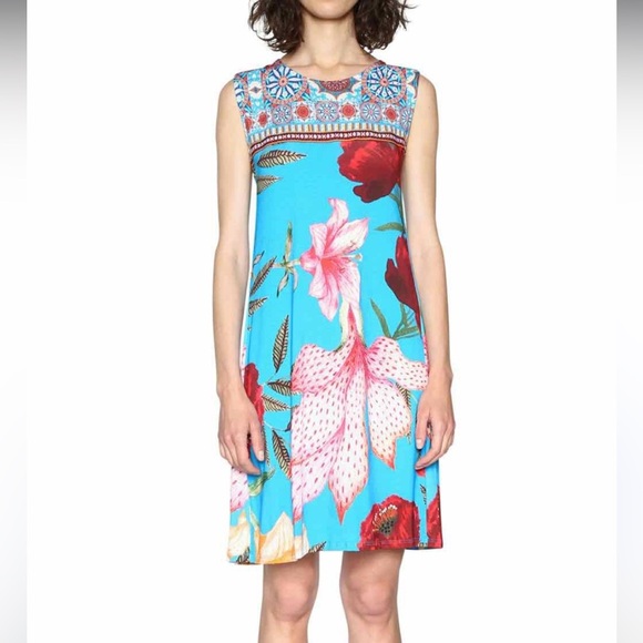 Desigual Dresses & Skirts - Desigual | Blue Floral Sleeveless Stretch Dress | Rare Design | XL
